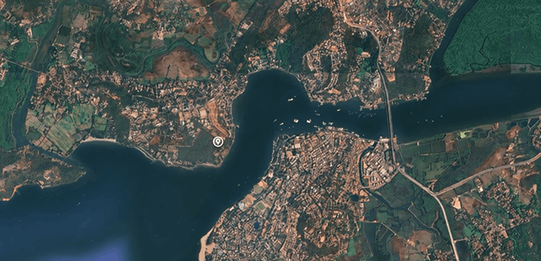 Aerial view of Goa coastline and waterways